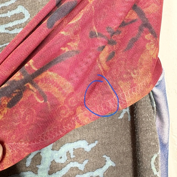 Jane Doe Y2K 90s Grunge Vintage Mesh Sleeve Top Size Medium Floral Blue Red - Picture 11 of 13